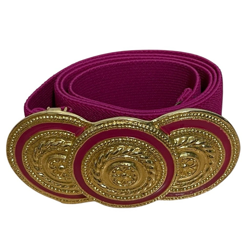 Nan Lewis Stretchy Belt Gold Chunky Medallion Buckle Adjustable Vintage Size M/L